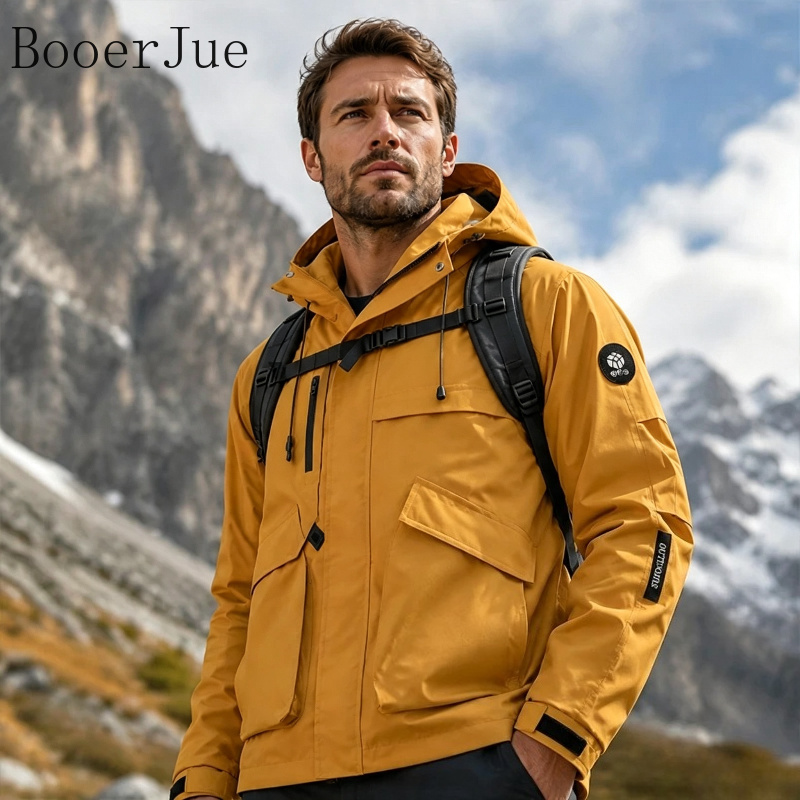 Fishing Jacket Waterproof - Męska wodoodporna kurtka trekkingowa z kapturem,