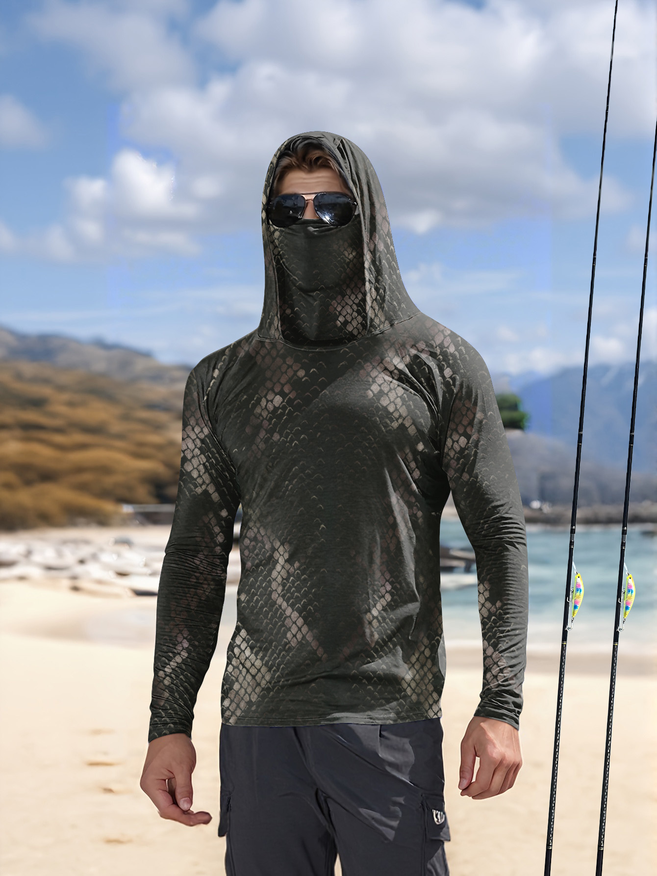 Fishing Hoodie - Męska koszulka wędkarska z kapturem, długim