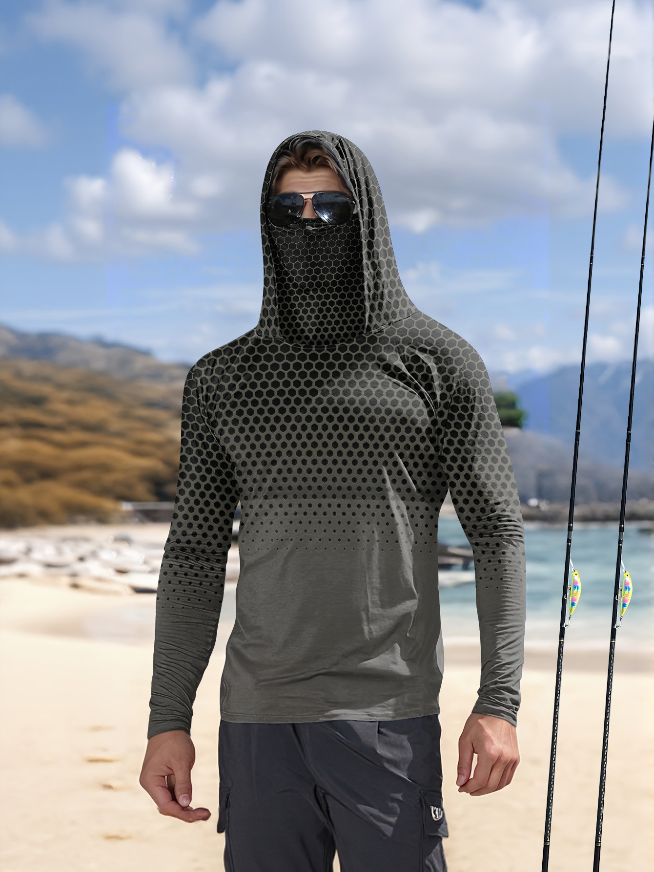 Fishing Hoodie - Szara koszulka w plasterki miodu z