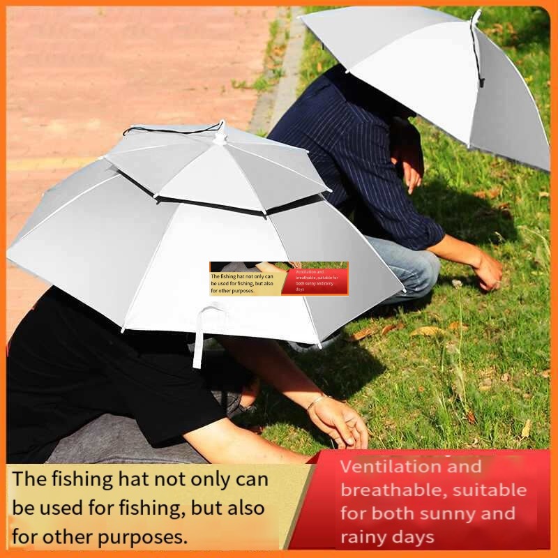 Fishing Hat - Parasolka-krzyżak na głowę, dwuwarstwowy duży parasol,
